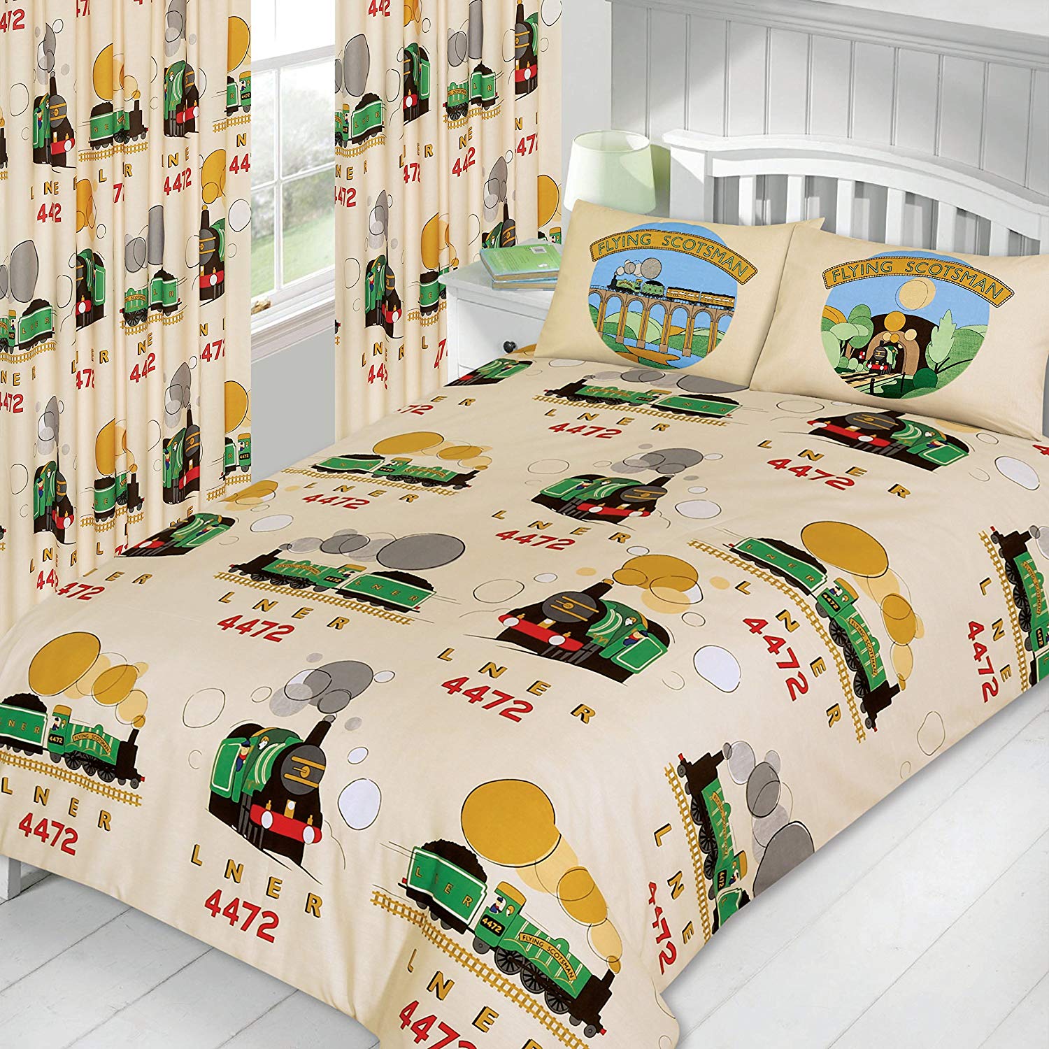 Vorhang "Little Flying Scotsman" - Ungefüttert, Bleistiftfalte, Maße 66x72 Zoll, In Creme/Grün