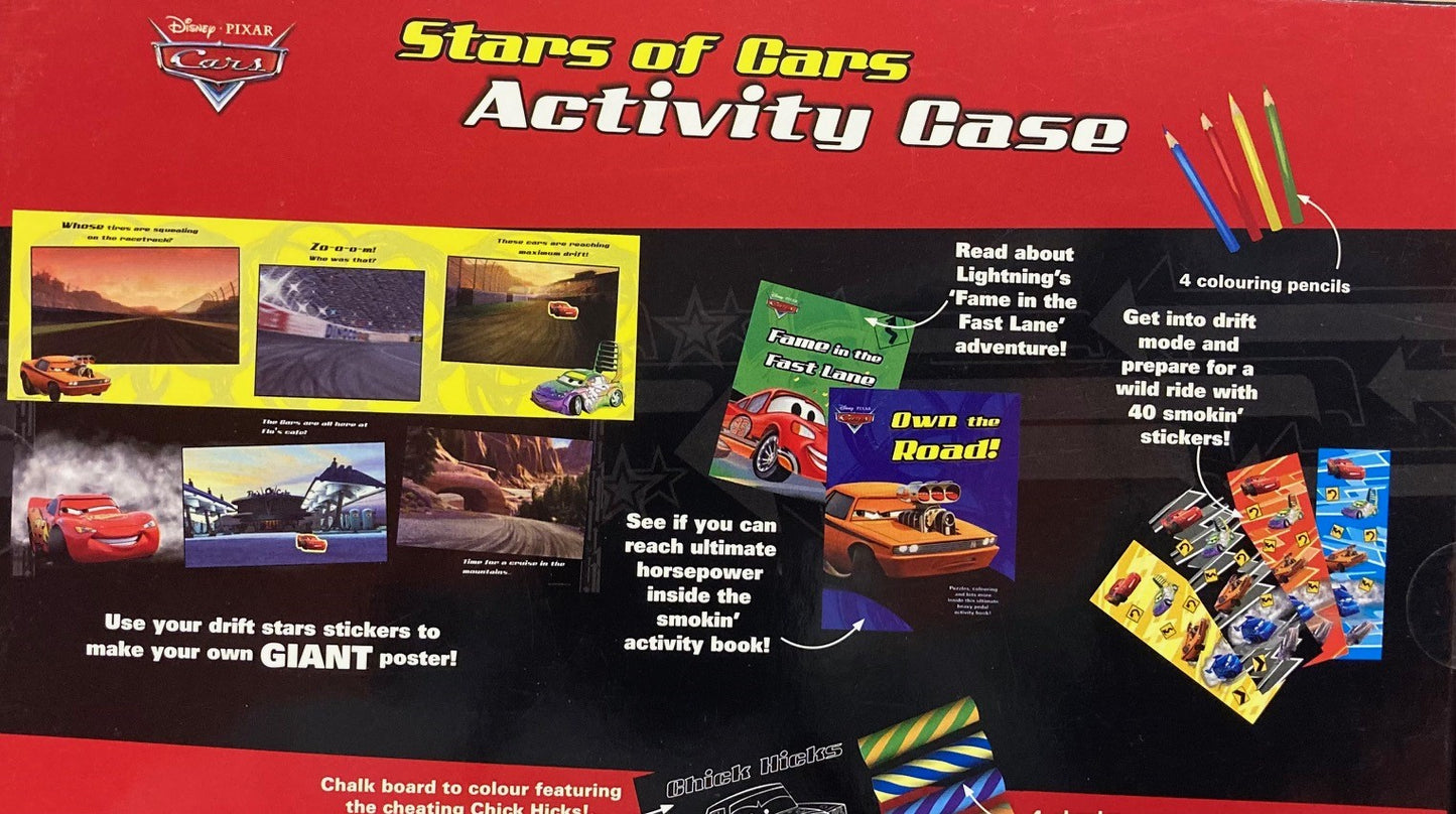 Disney Pixar Cars Activity Case 17 Piece Kit Poster Stickers Books Chalks