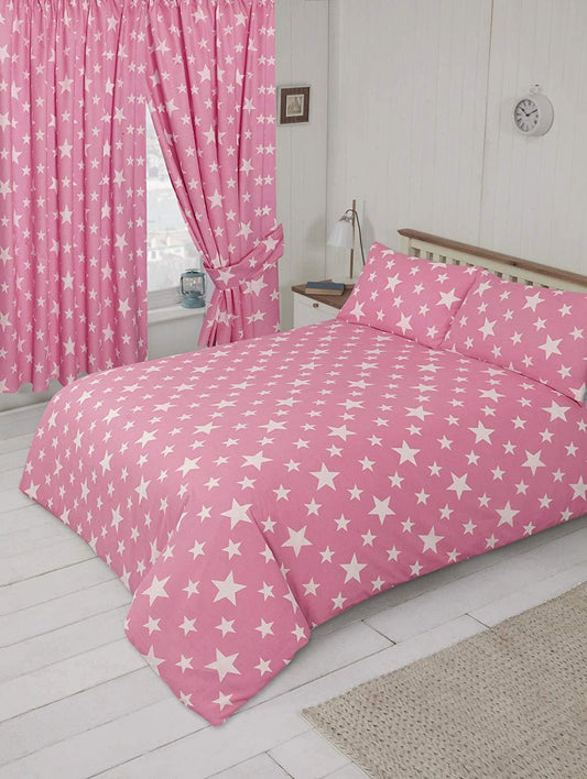 Single Bed Duvet Cover Set Stars Pink White Kids Bedding Set