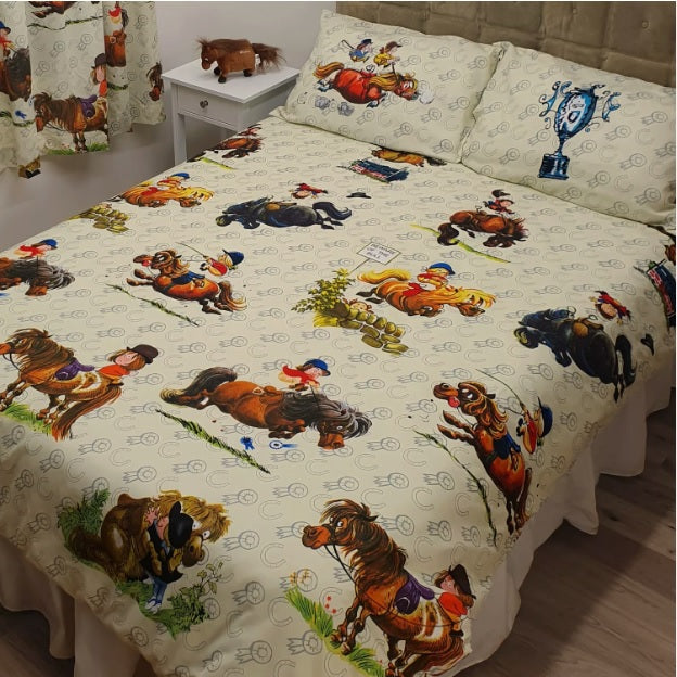 King Size Thelwell Antics Duvet Cover Set Vintage Cartoon Horses Pony