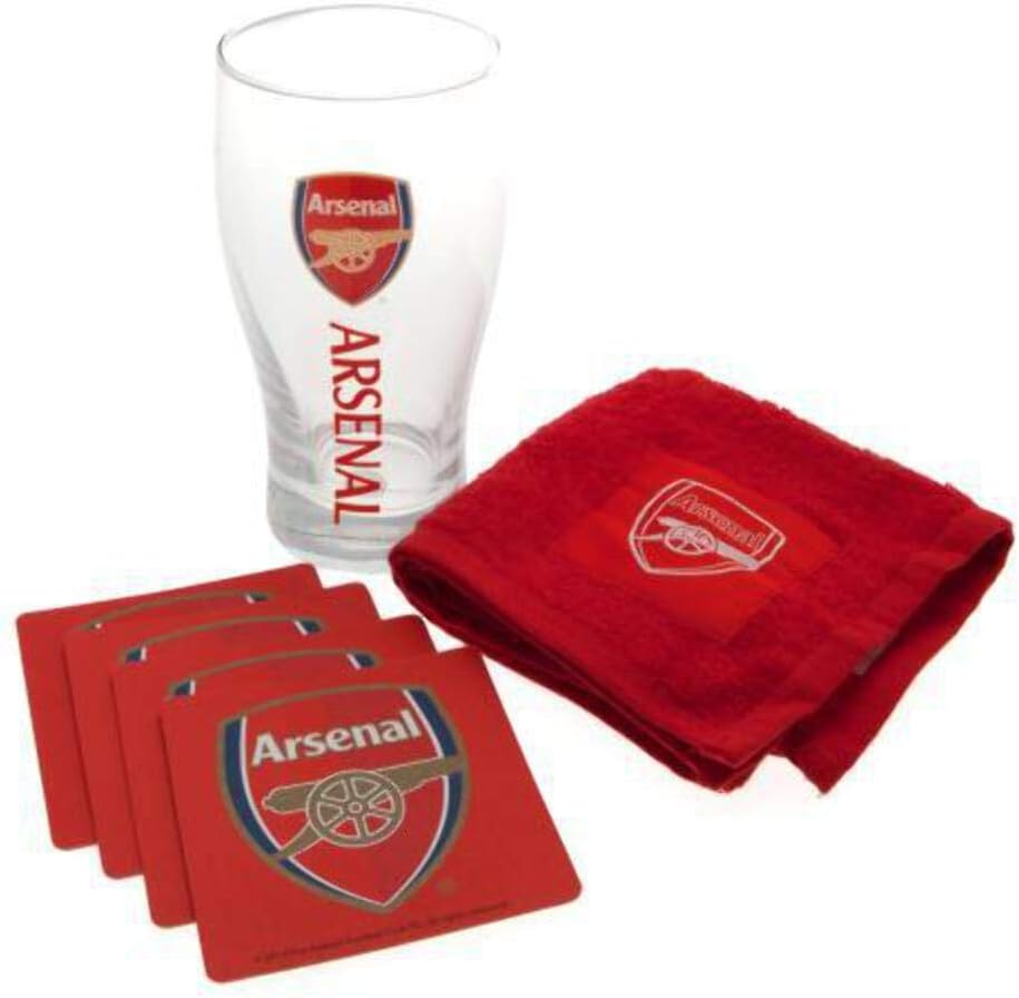 Arsenal F.C Mini Bar Set Gift Idea Gunners Coasters Towel Pint Glass