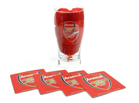 Arsenal F.C Mini Bar Set Gift Idea Gunners Coasters Towel Pint Glass