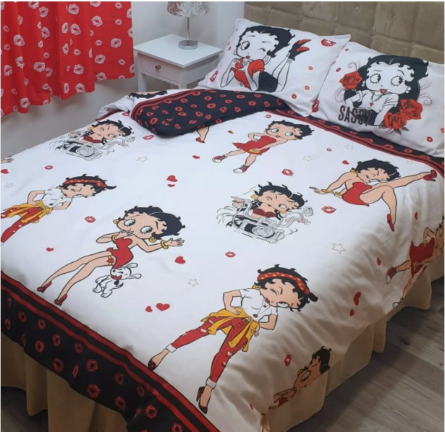 Double Bed Betty Boop Eras Duvet Cover Set Character Bedding Kisses Reversible