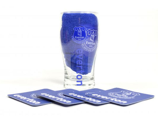 Everton F.C Mini Bar Set Gift Idea Coasters Towel Pint Glass