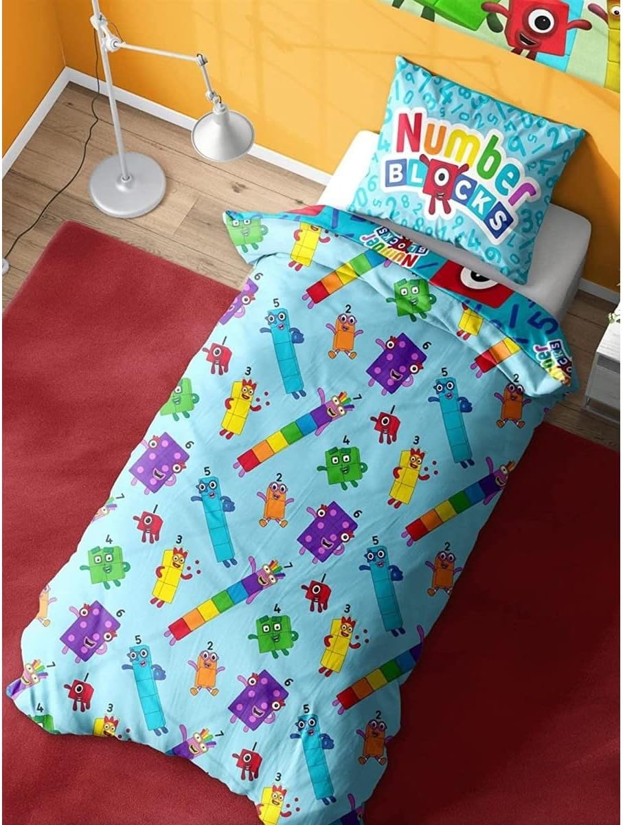 JUNIOR TODDLER NUMBERBLOCKS DUVET COVER SET CHARACTER BEDDING POLYCOTTON REVERSIBLE