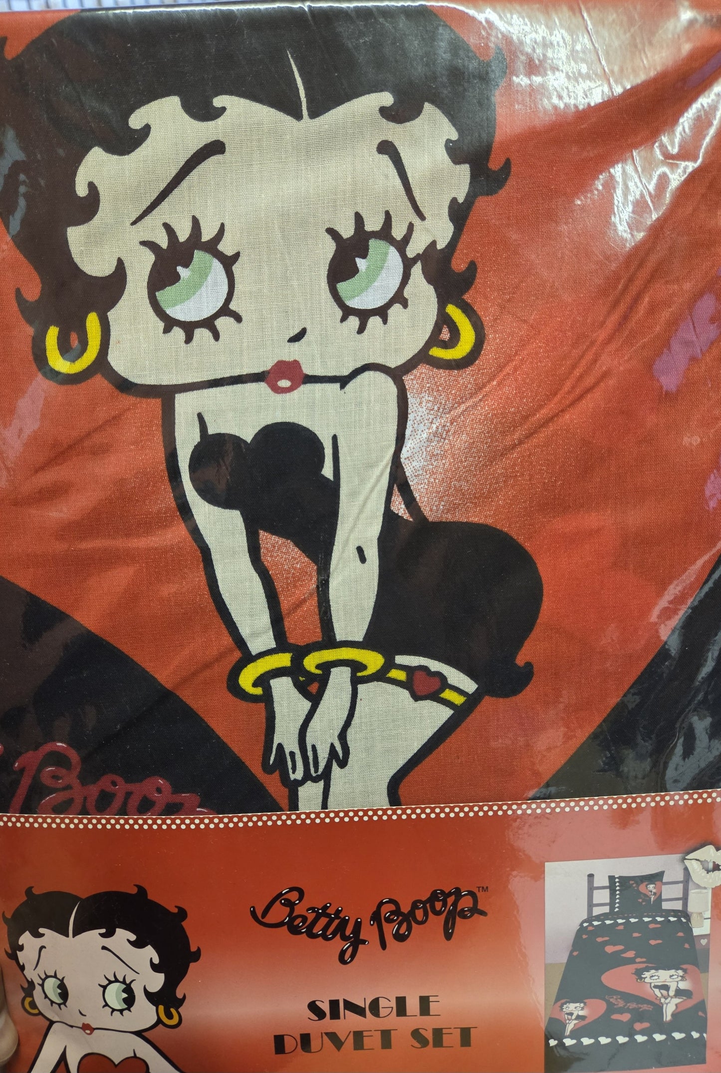 Single Bed Duvet Cover Set Betty Boop Just Kissin Bedding Hearts Black White Red
