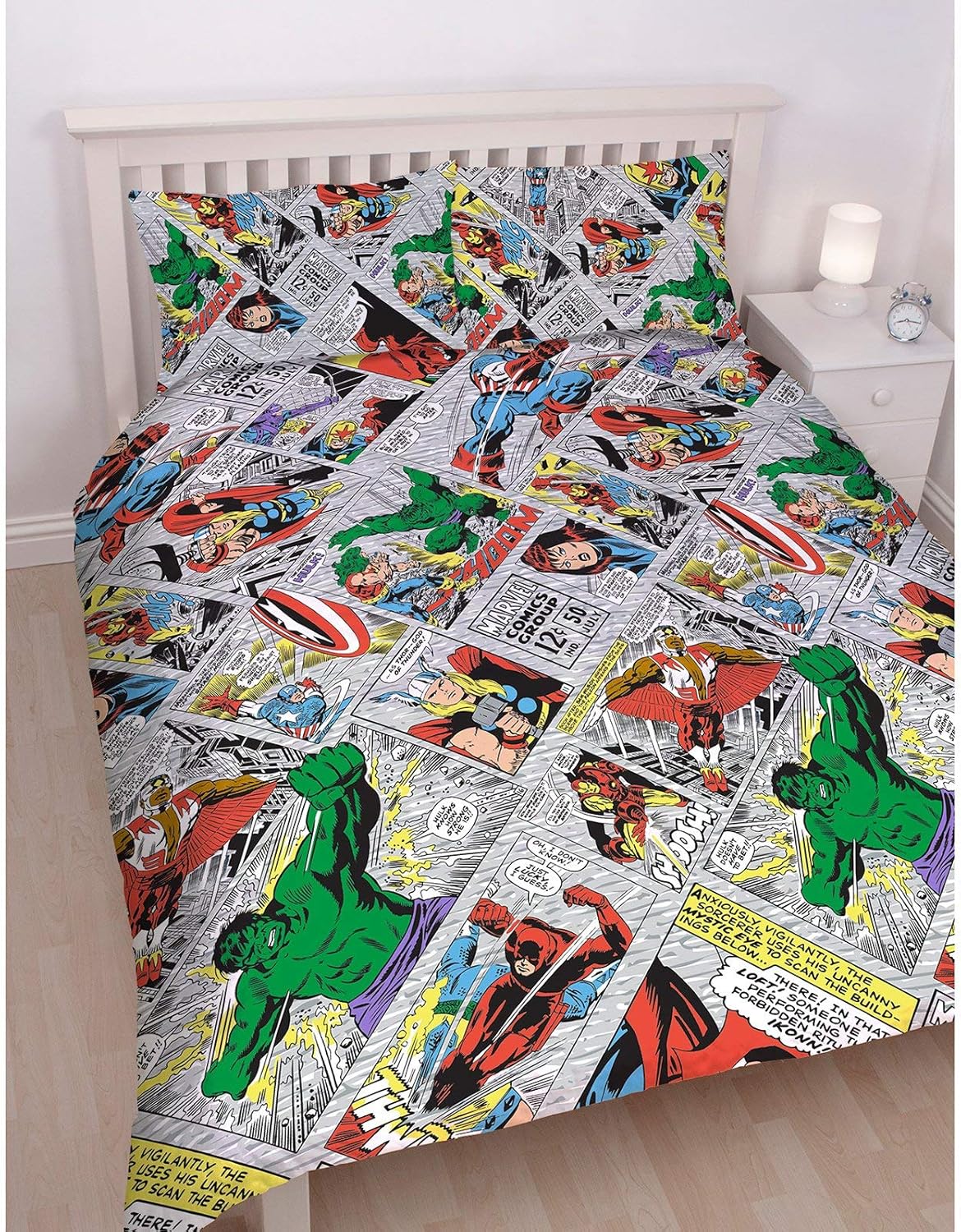 Double Bed Duvet Cover Set Marvel Comics Retro Reversible Character Bedding