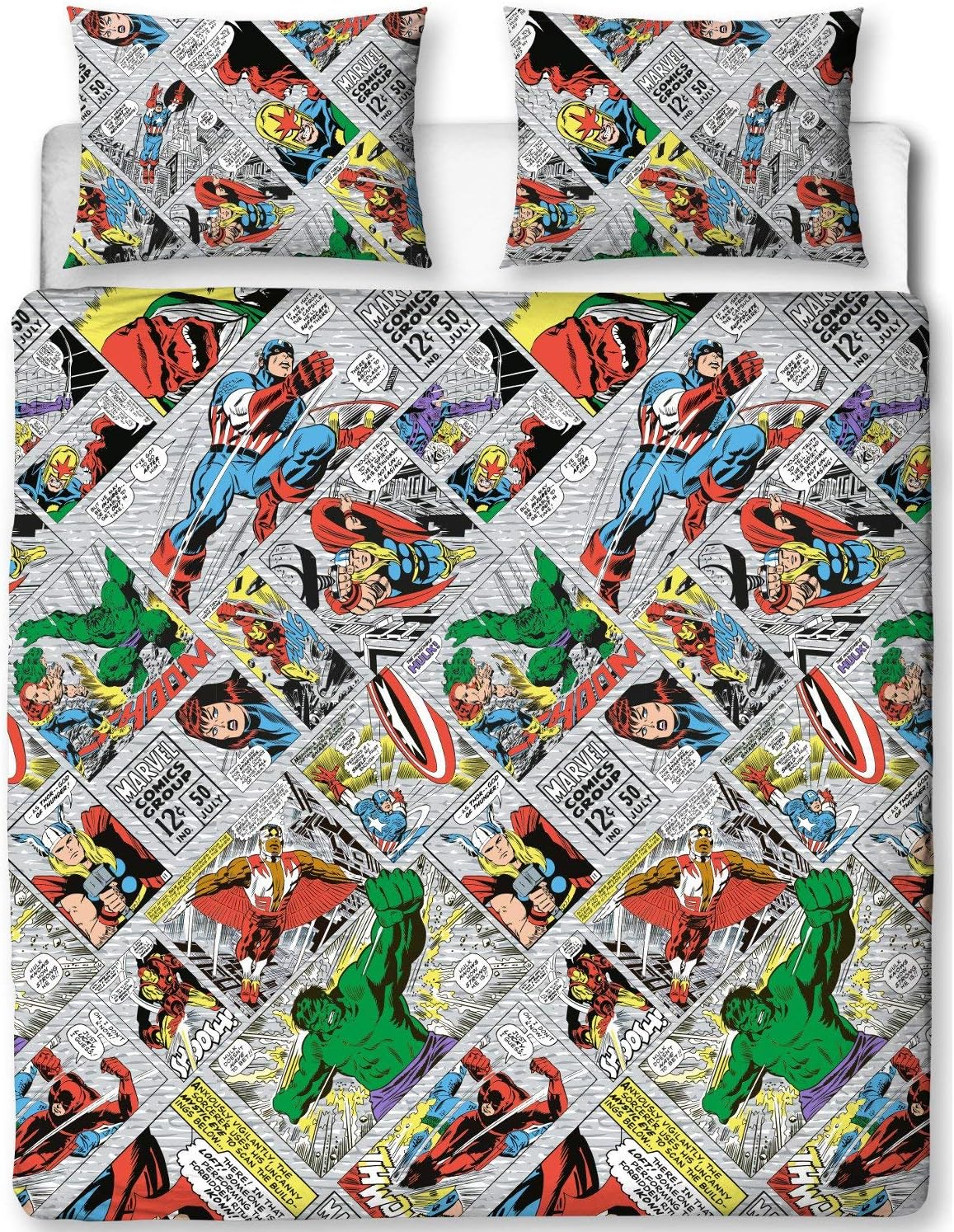 Double Bed Duvet Cover Set Marvel Comics Retro Reversible Character Bedding