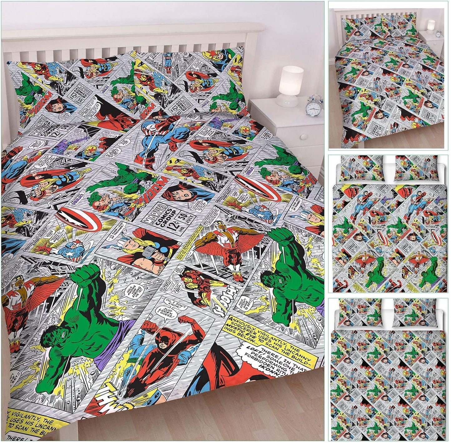 Double Bed Duvet Cover Set Marvel Comics Retro Reversible Character Bedding