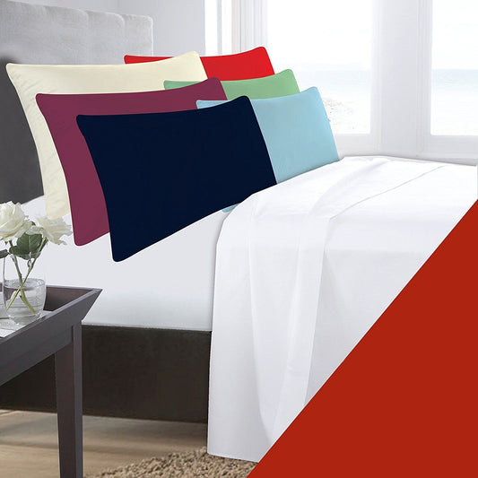 King Size Red Base Valance Sheet Polycotton 150 Thread Count Percale Luxury