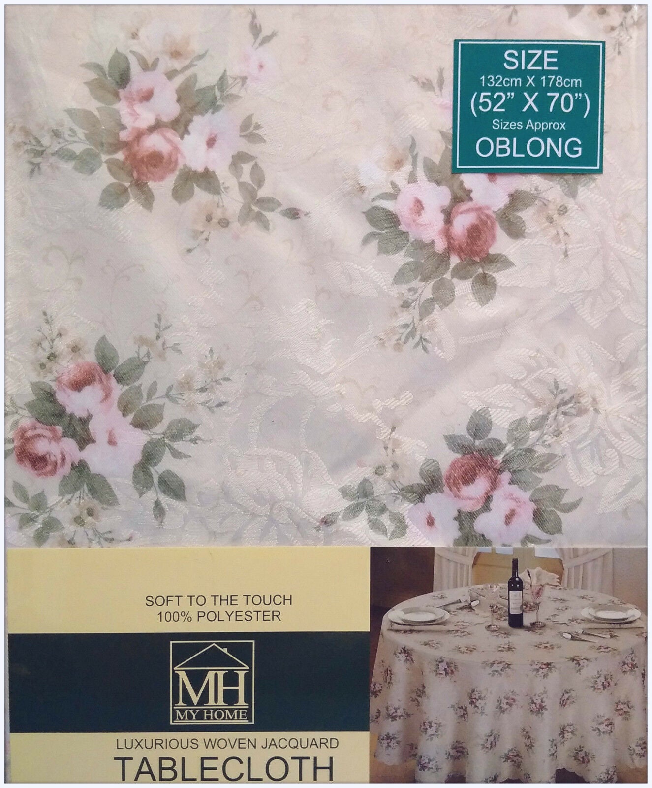 Elegance Floral Oblong 52" x 70" Tablecloth Soft Touch Luxury