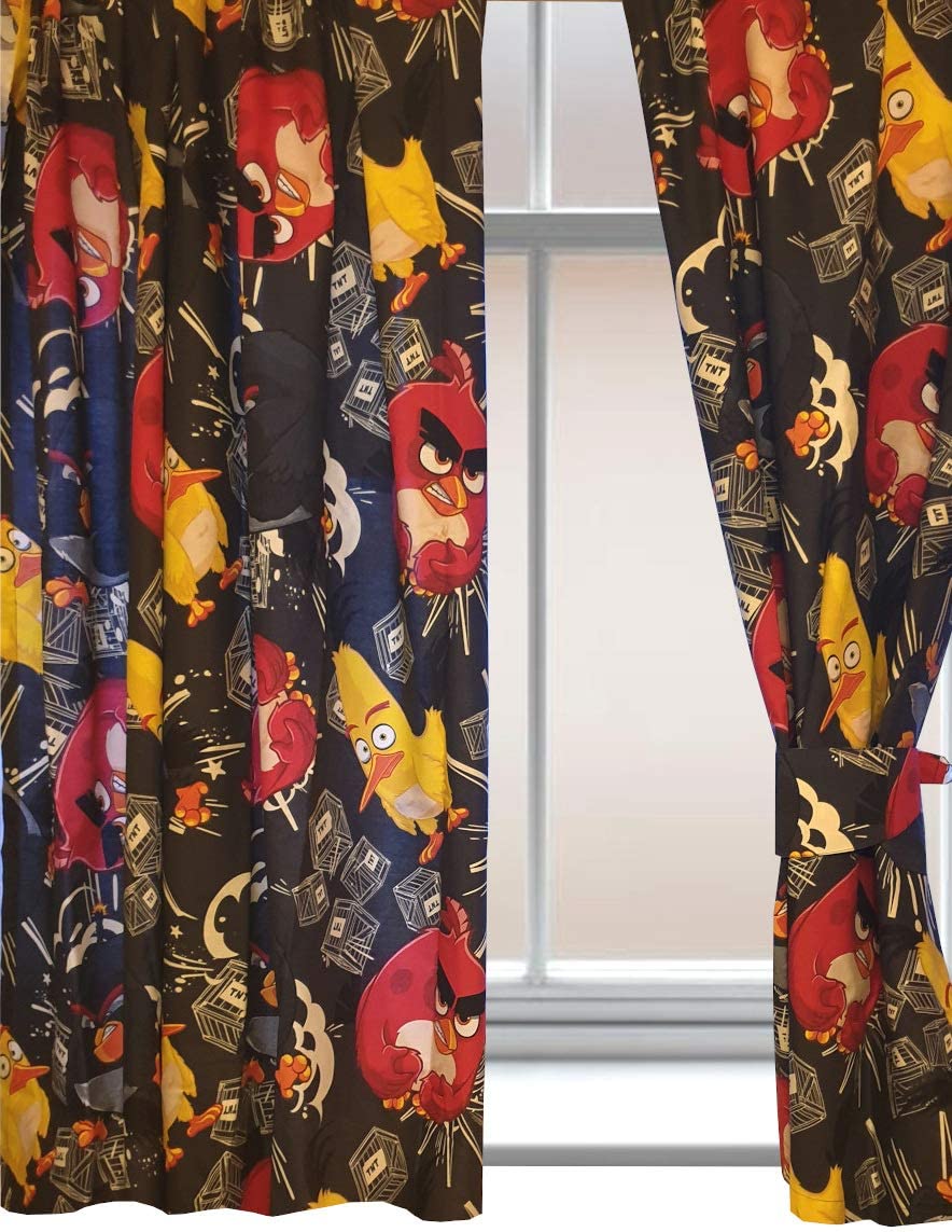 Angry Birds Black 66" x 54" Pencil Pleat Curtains Unlined Character Bedding