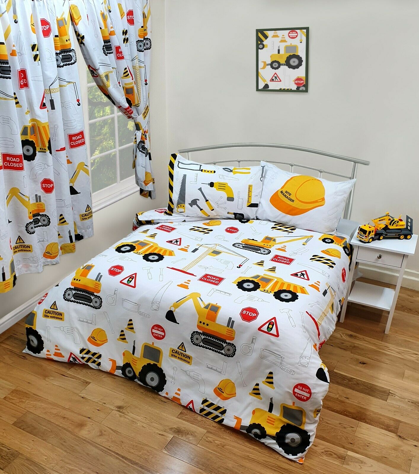 Double Bed Duvet Cover Set Construction JCB Diggers Tool Hammer