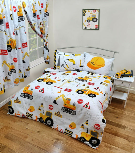 Double Bed Duvet Cover Set Construction JCB Diggers Tool Hammer Screw Reversible