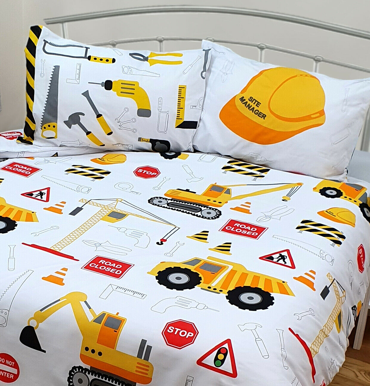 Single Bed Duvet Cover Set Construction JCB Diggers Tool Hammer Screw Reversible