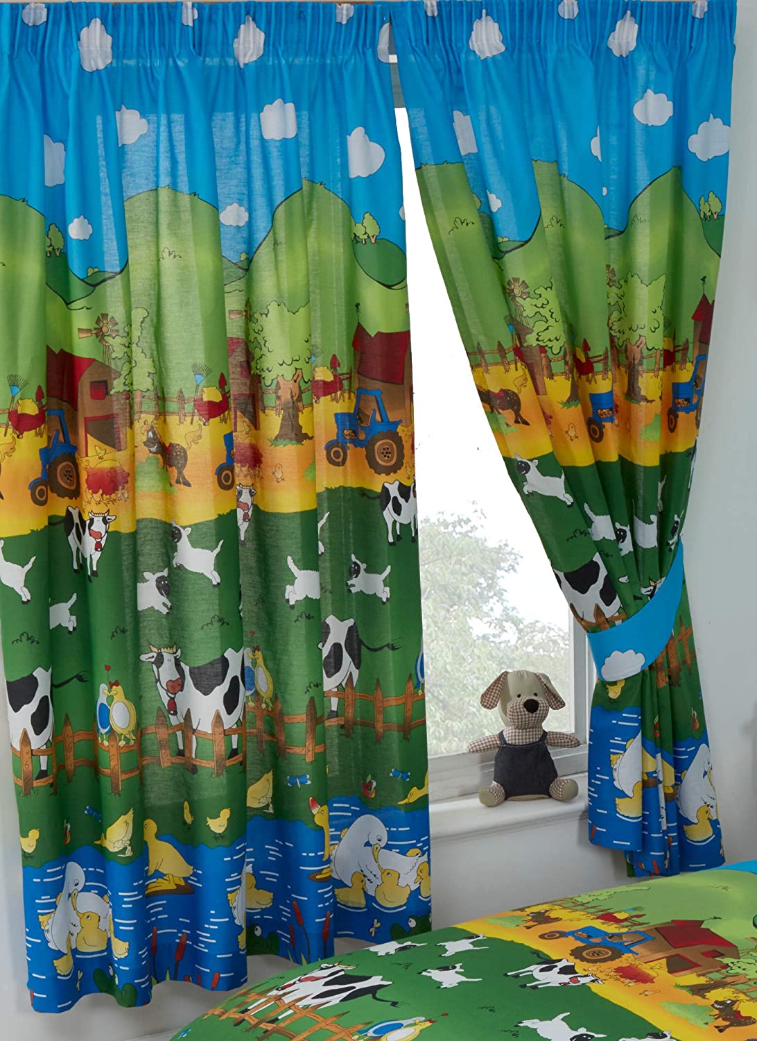 Farm Yard 66" x 72" Pencil Pleat Curtains Truck Cows Ducks Sheep