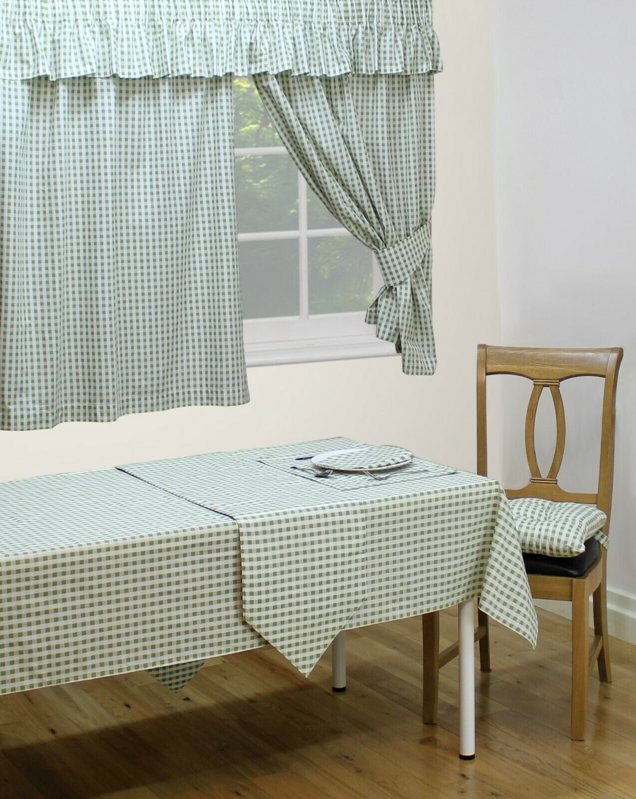 Gingham Check Sage Green 33cm x 46cm 2 Placemats Kitchen 100% Cotton