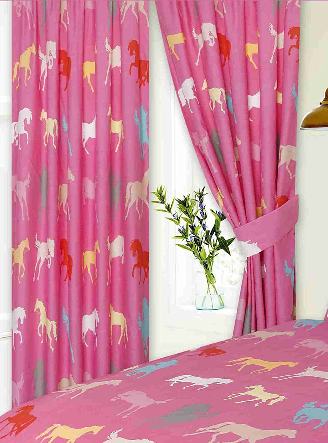 Equestrian Horses Pink 66" x 72" Pencil Pleat Curtains