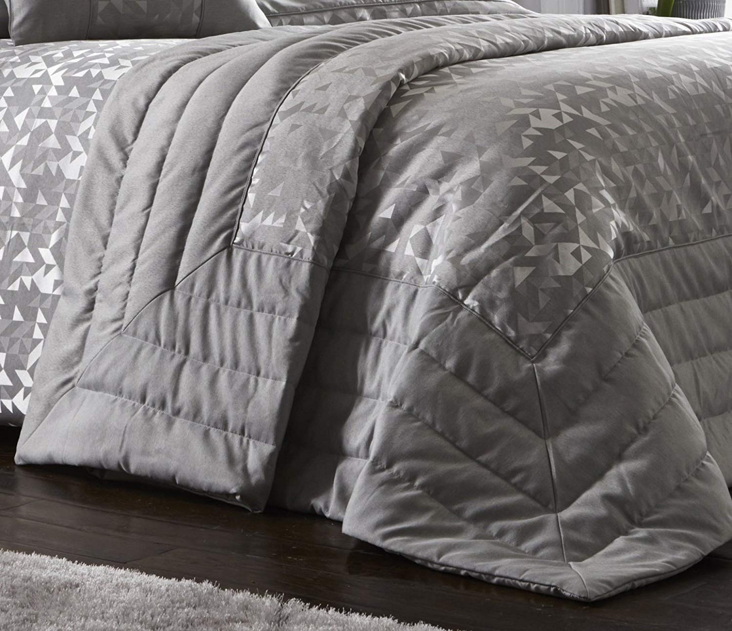 Lucien Silver Quilted Bedspread Throw Over Silver Diamonds 200cm x 230cm