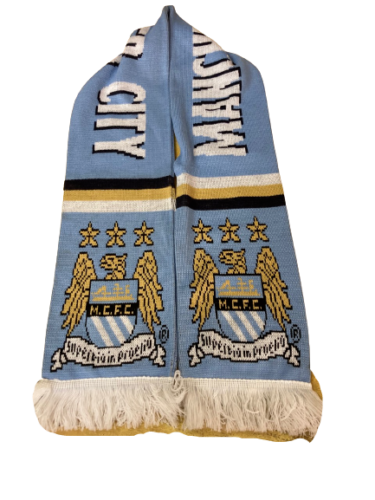 Manchester City F.C White Blue Football Scarf 100% Acrylic Official Crest