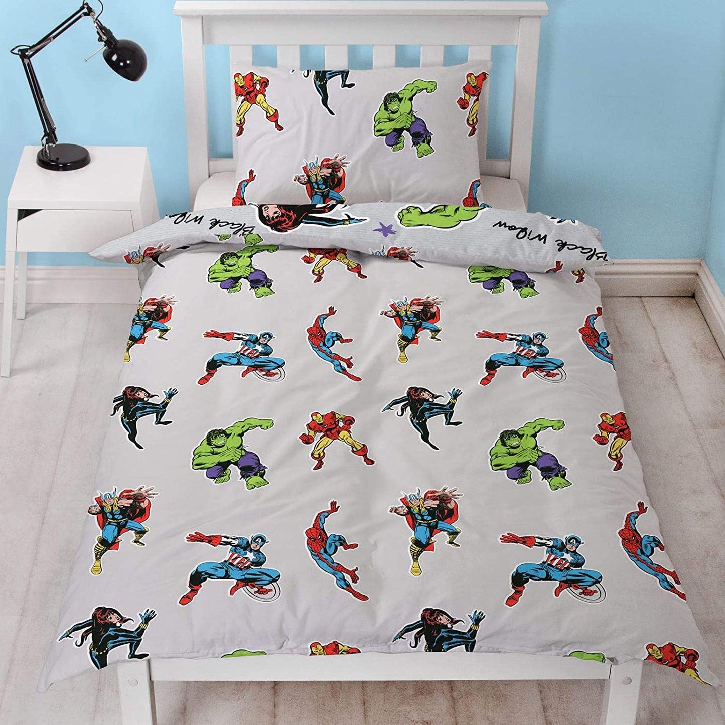 Single Bed Marvel Avengers Grey Duvet Cover Set Character Bedding