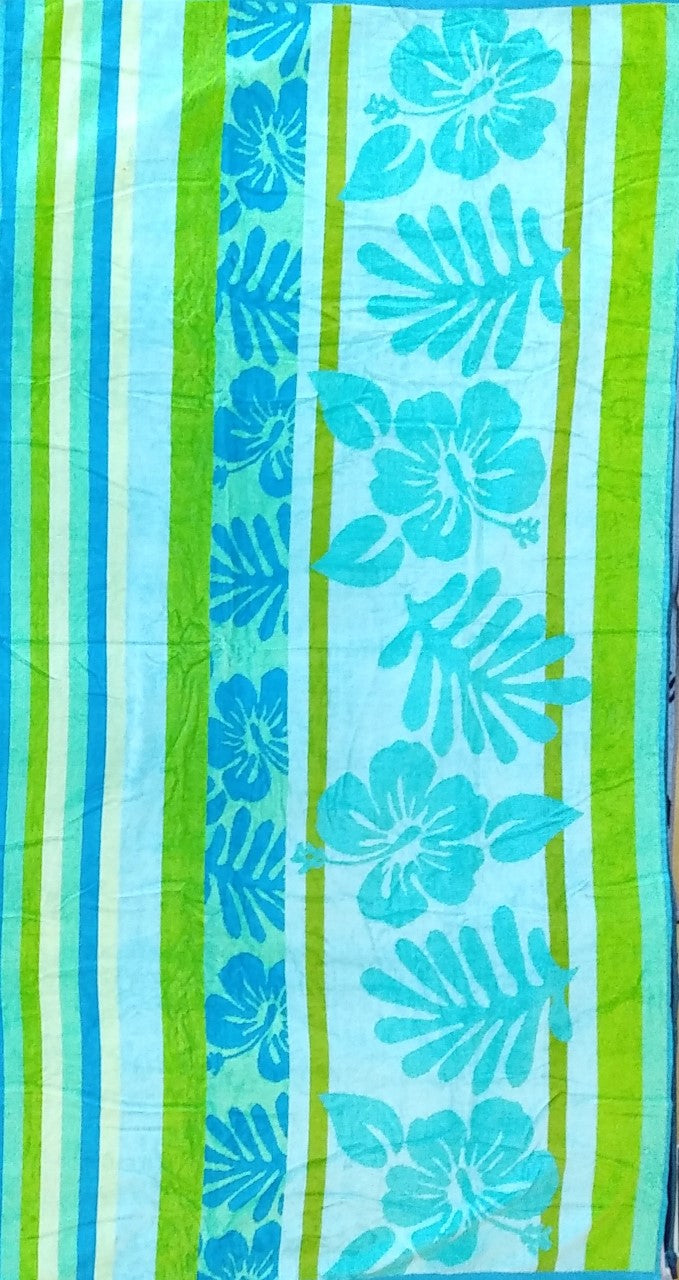 Jumbo Large Beach Towel Floral Aqua Blue Lime Green 100% Cotton Multicoloured