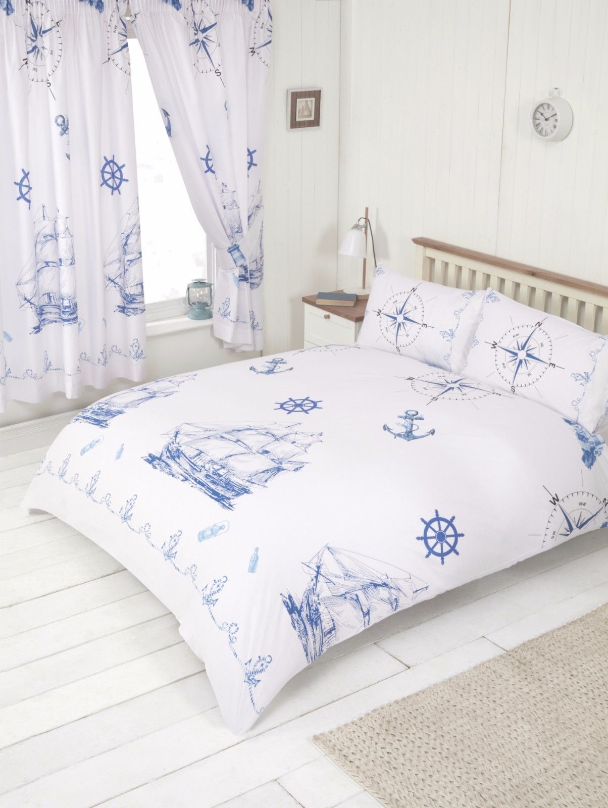 Double Bed Duvet Cover Set Nautical Ship Boat Anchors Compass Bedding