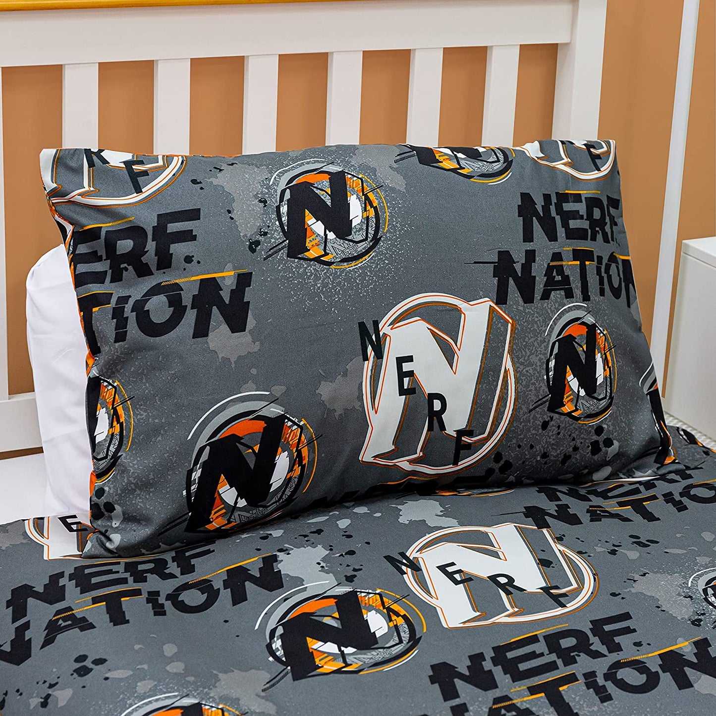 Single Bed Official Nerf Nation Blast Orange Grey Reversible Character Bedding