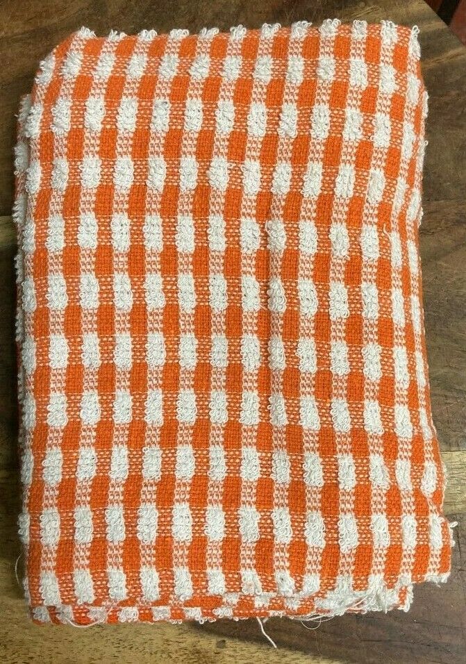 Pack Of 3 Fancy Check Terry Tea Towel Orange White 100% Cotton