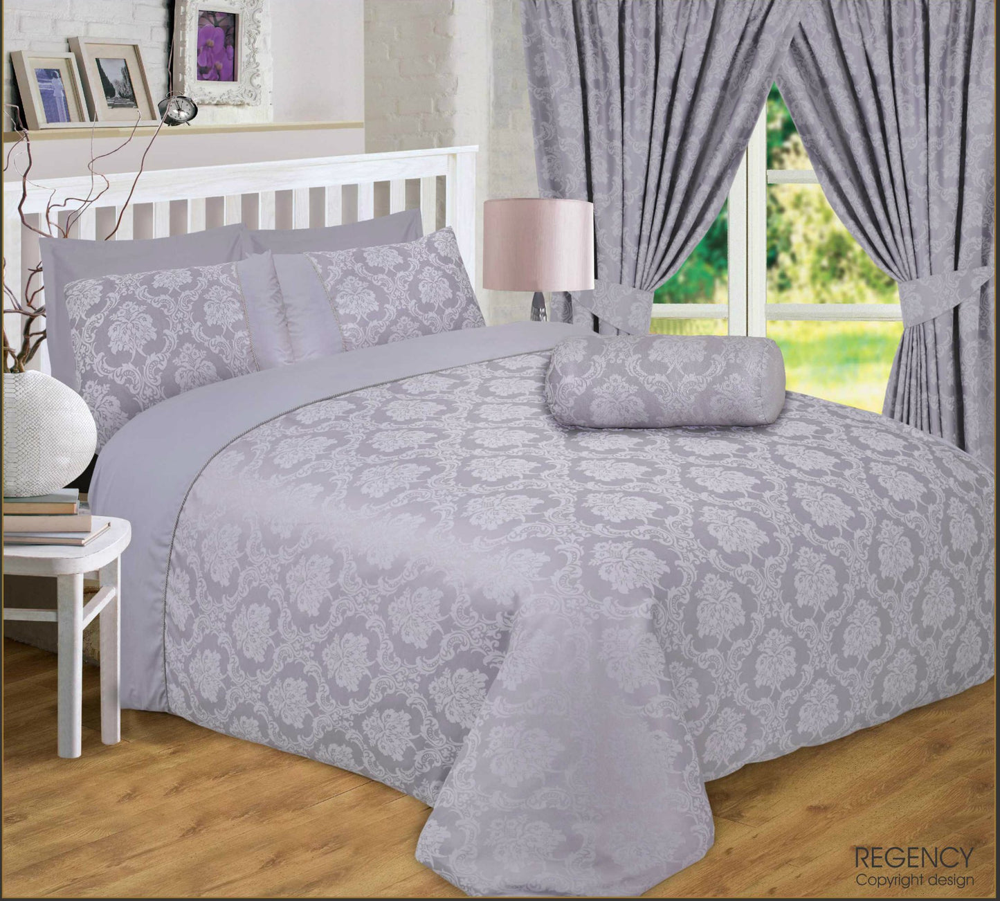 Super King Size Duvet Cover Set Regency Silver Luxury Jacquard Bedding