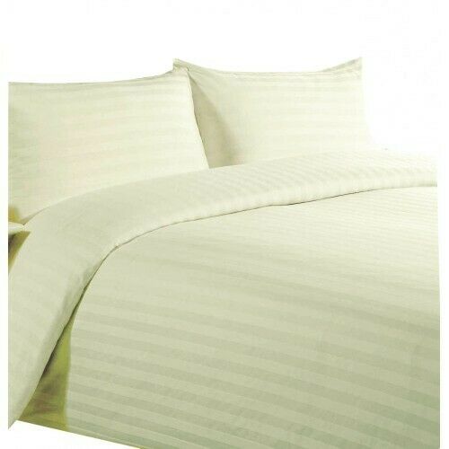 Double Bed Duvet Cover Set 300 Thread Count Sateen Stripe Cream