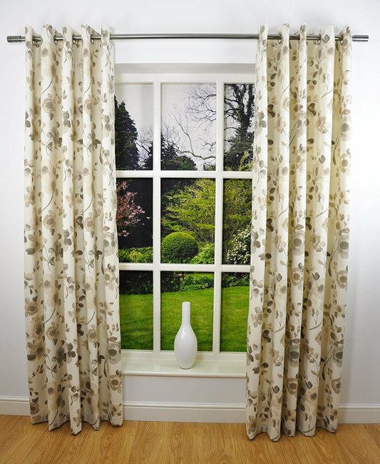Water Colour Natural 90" x 72" Ready Made Ring Top Eyelet Curtains