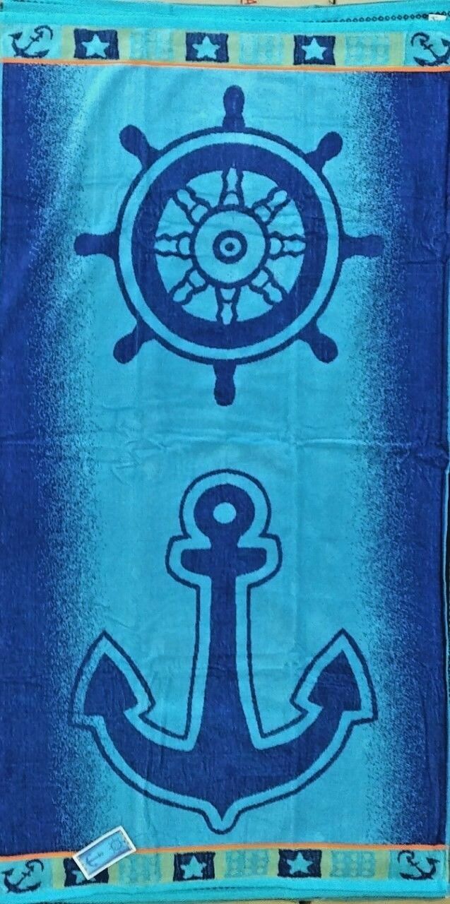 Jumbo Beach Towel Anchor Wheel Nautical Blue 100% Cotton