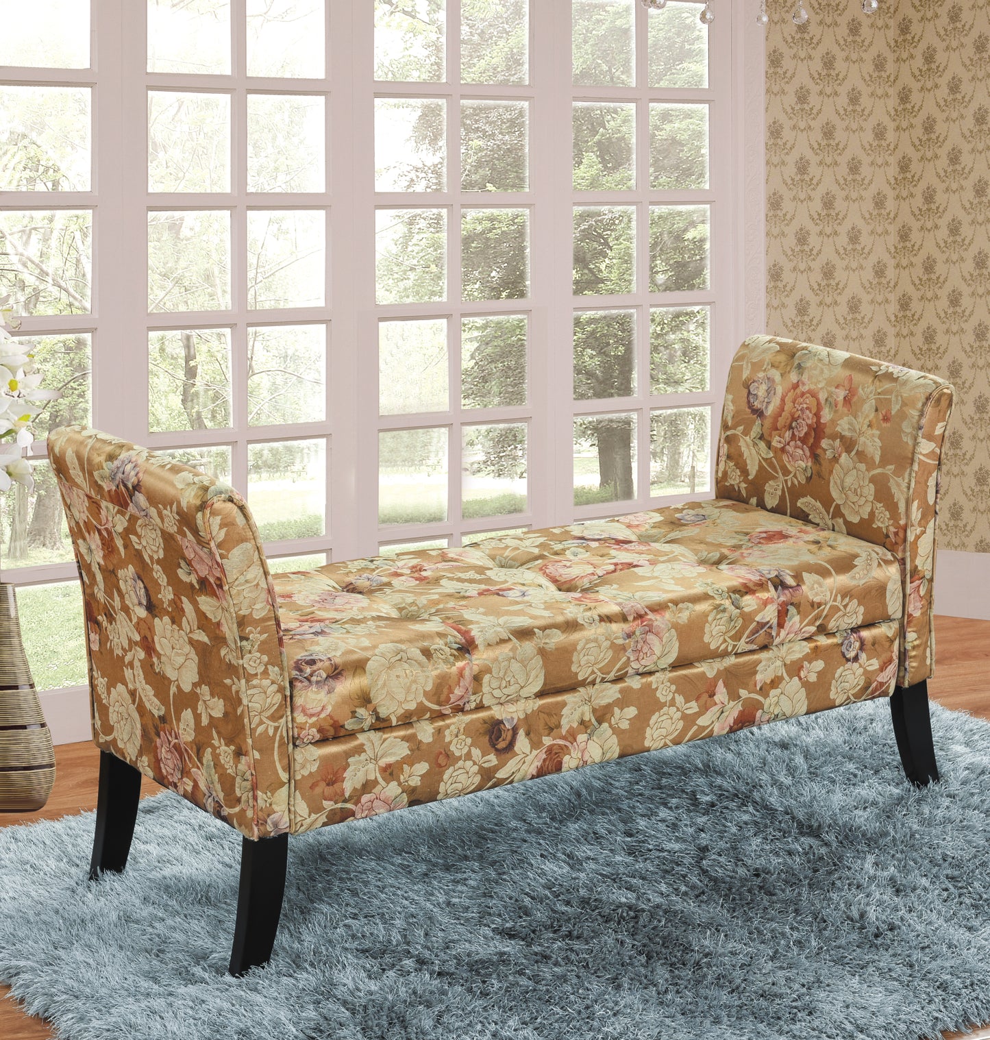 Window Seat Anastasia Floral Gold Luxury Jacquard Storage