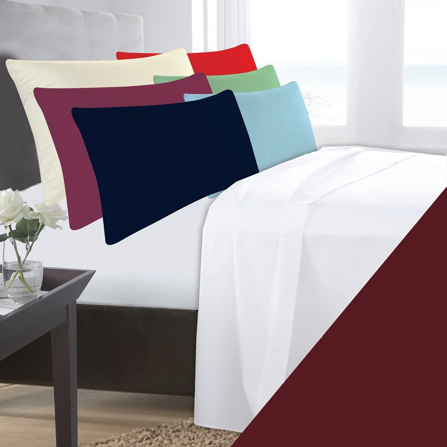 Single Bed Wine Base Valance Sheet Polycotton 150 Thread Count Percale