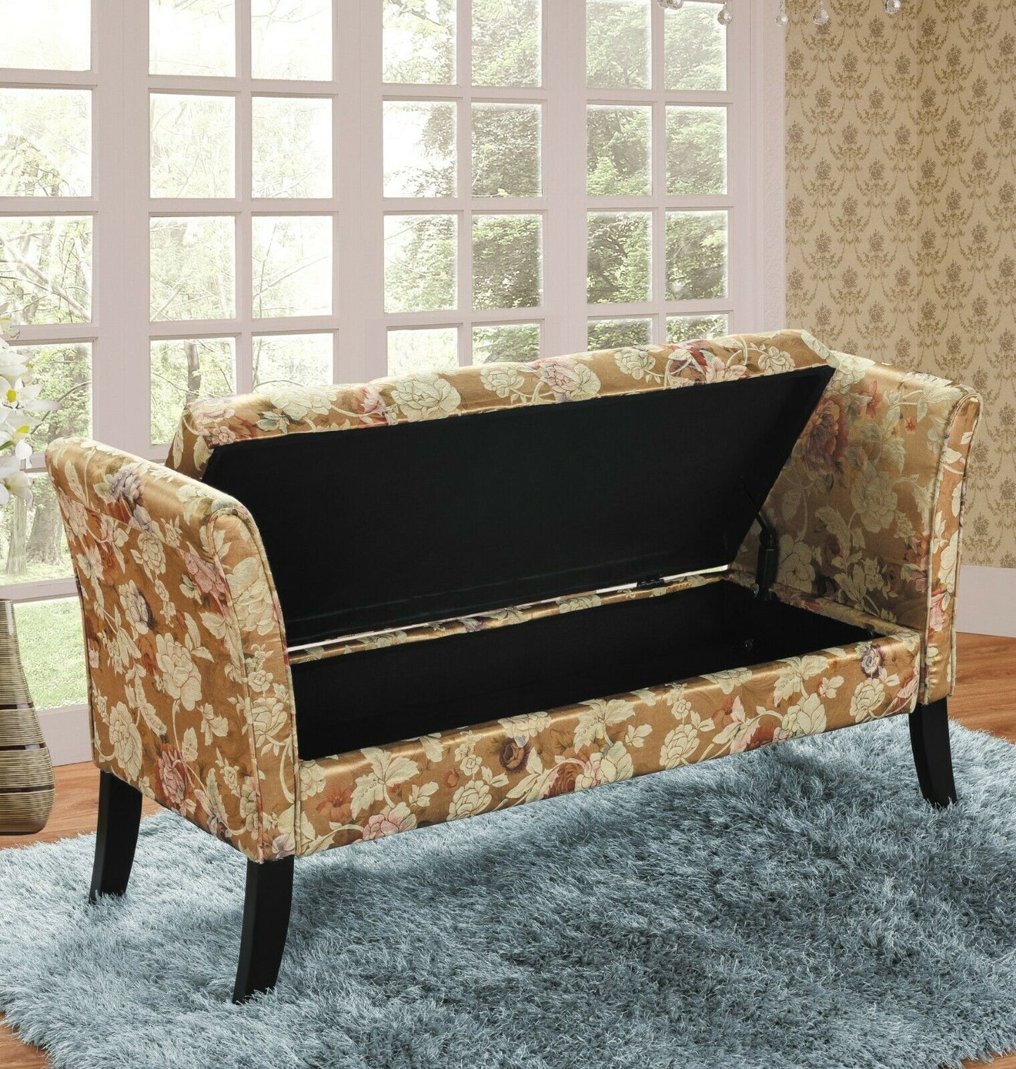 Window Seat Anastasia Floral Gold Luxury Jacquard Storage