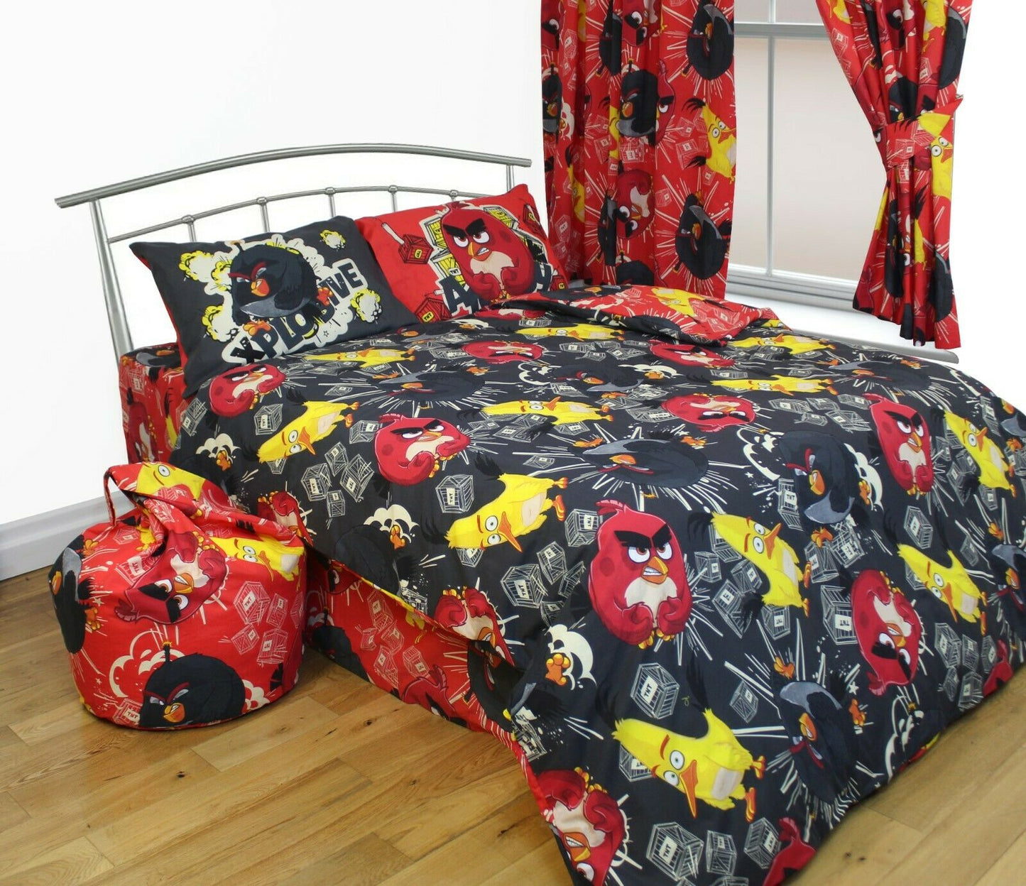 Clearance King Size Angry Birds TNT Red Black Reversible Duvet Cover Set Character Bedding