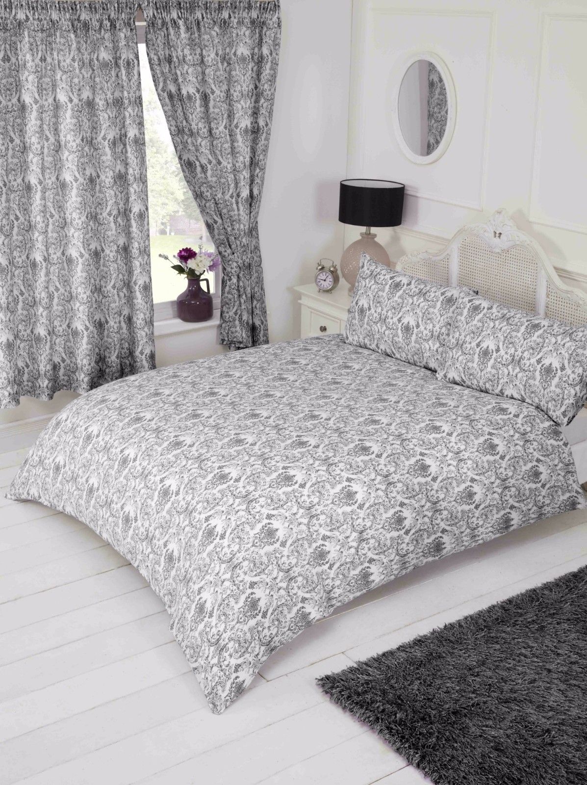 Super King Size Duvet Cover Set Annette Black Damask