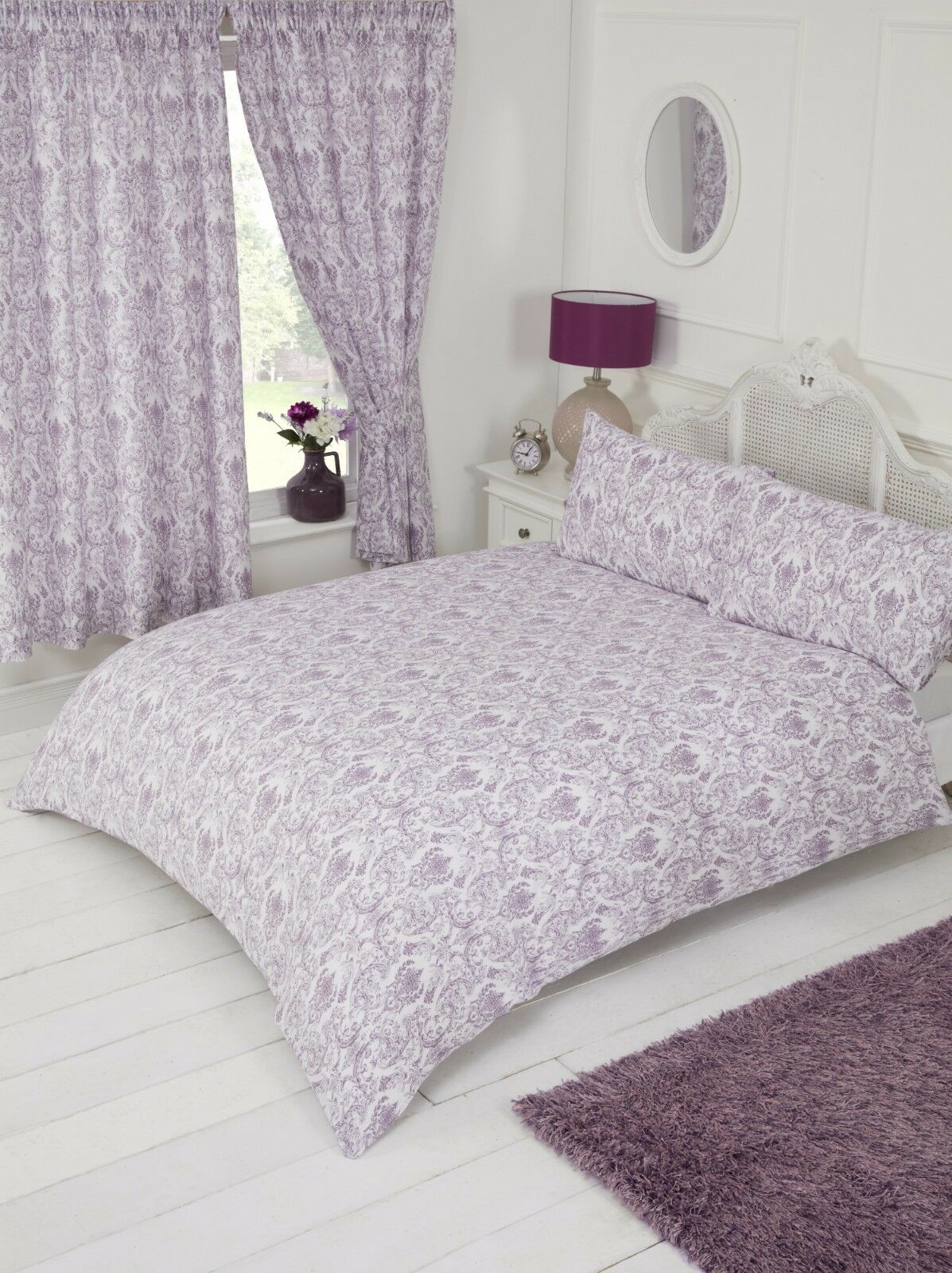 Single Bed Duvet Cover Set Annette Plum Damask