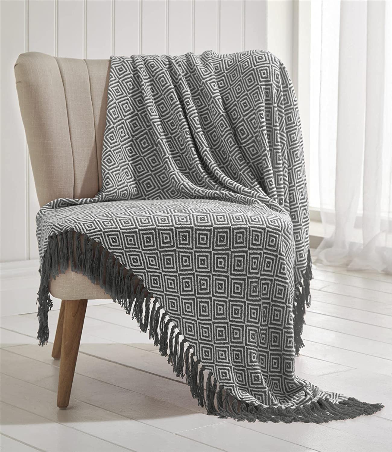 Ascot Throw Charcoal Woven Tassel Ends 130cm x 170cm