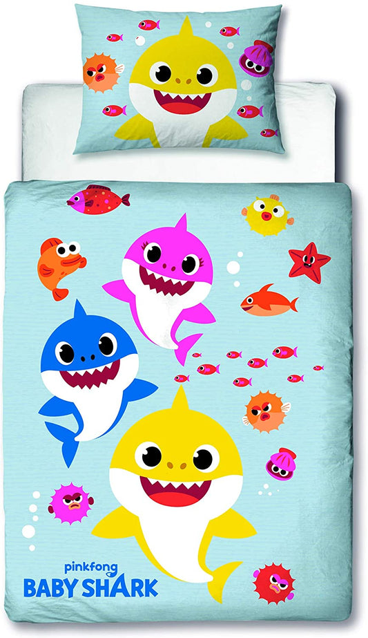 Junior Baby Shark Pink Fong Duvet Cover Set Reversible Bedding