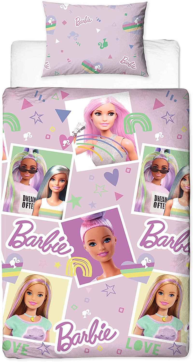 Single Bed Barbie Reversible Love Struck Duvet Cover Set Character Bedding