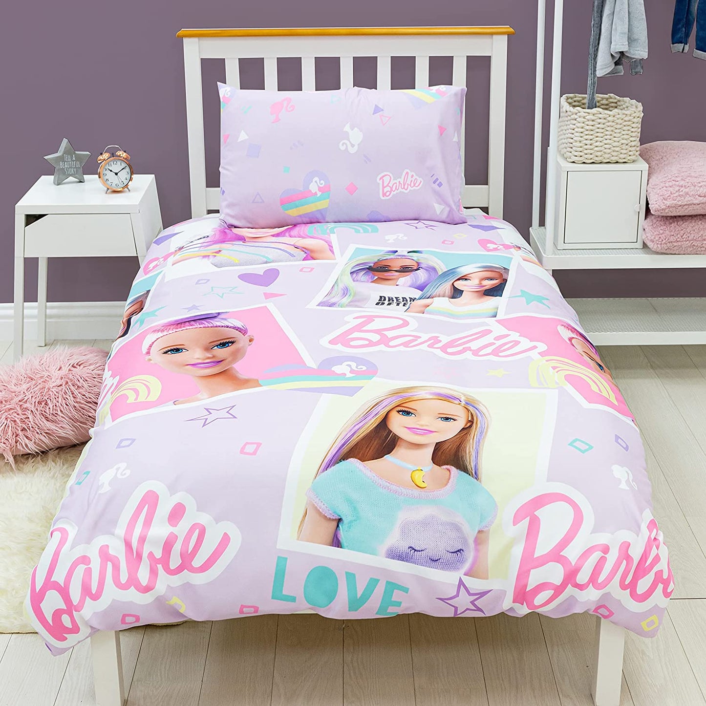 Single Bed Barbie Reversible Love Struck Duvet Cover Set Character Bedding