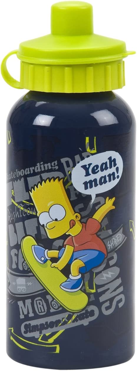 Official The Simpsons Bart Skate Aluminium Bottle Blue Kids Back To School