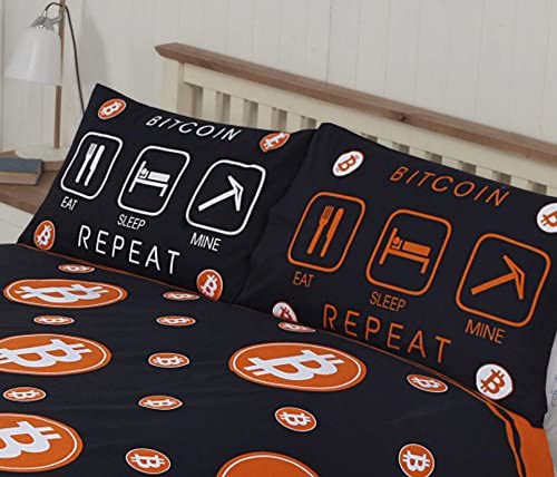 Bitcoin King Size Duvet Cover Set Cryptocurrency Eat Sleep Mine Repeat