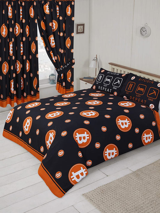 Bitcoin Double Bed Duvet Cover Set Cryptocurrency Eat Sleep Mine Repeat