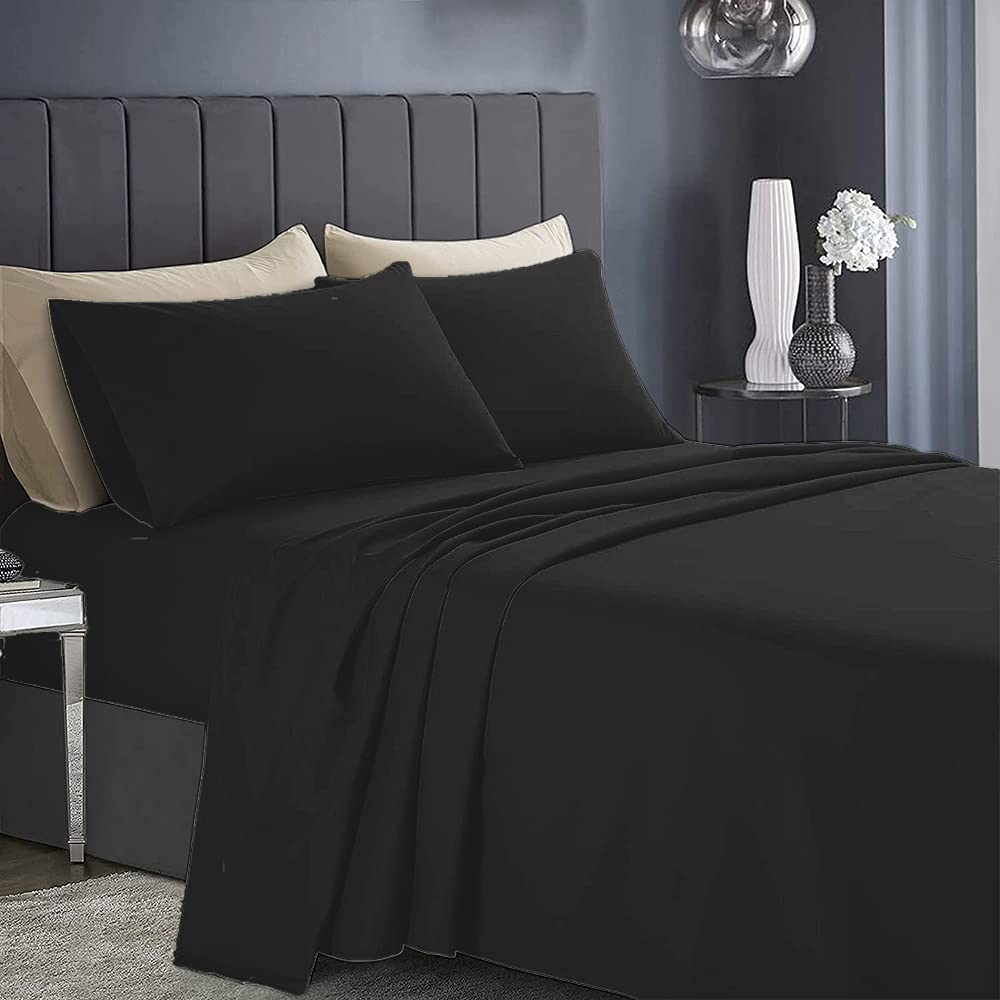 Flat Sheets Black Polycotton Luxury