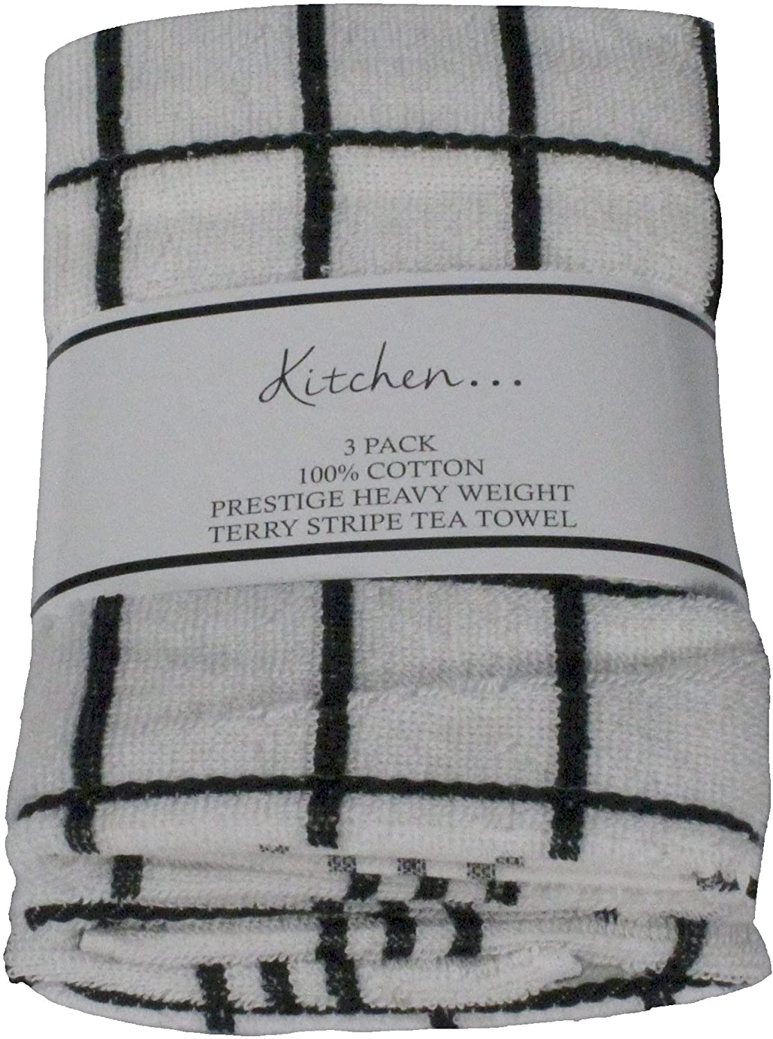 3 Pack 100% Cotton Black White Check Tea Towels