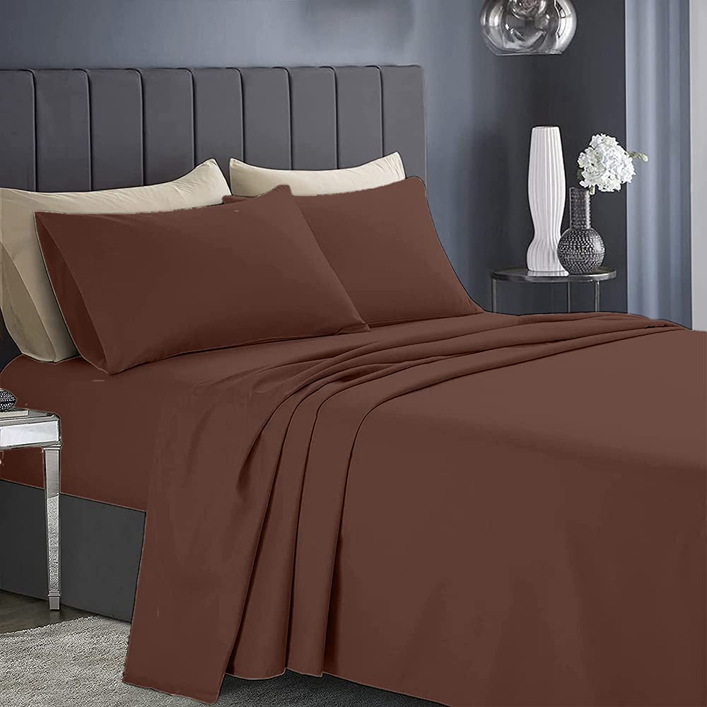 Flat Sheets Brown Polycotton Luxury