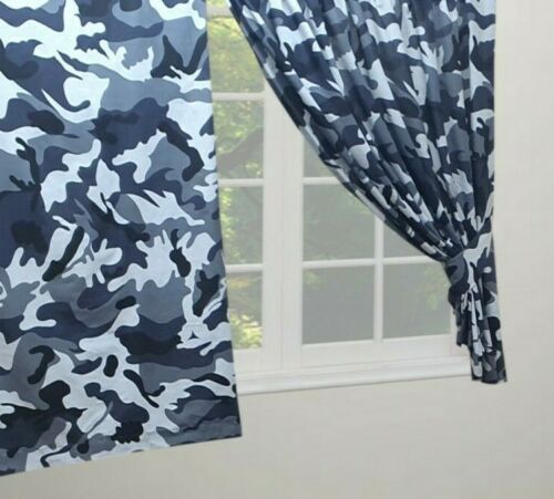 Camouflage Black Grey 66" x 72" Unlined Pencil Pleat Curtains Army Green Cream